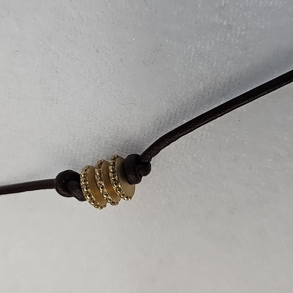 Chico's Rustic Gold Pendant Necklace wBrown Pull Cord Boho Tribal Native Ethnic - Picture 3 of 8